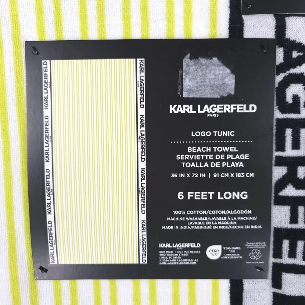 NWT KARL LAGERFELD LOGO TUNIC Beach Towel 36 in X‎ 72 in 6 FEET LONG 100% Cotton